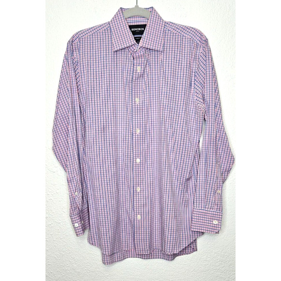 Bonobos Other - Bonobos Mens Button Down Shirt 16/33 Blue Pink Plaid Tailored Fit Stretch Casual